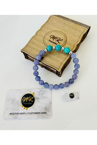 MK TASARIM GERÇEK MOR KUVARS -TURKUAZ TAŞI BİLEKLİK MK.004.001-1 - Resim 4