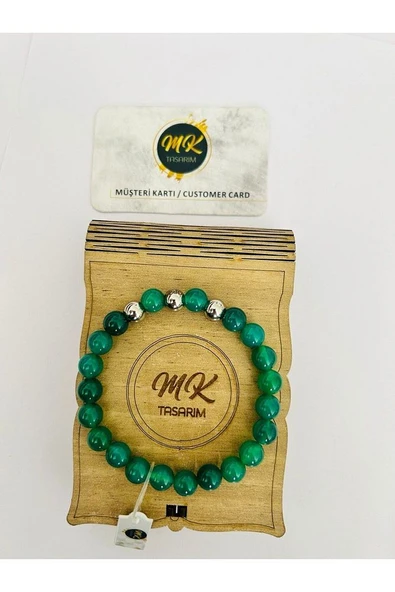 MK TASARIM GERÇEK YEŞİL AKİK TAŞI BİLEKLİK MK.013.015 - Resim 4