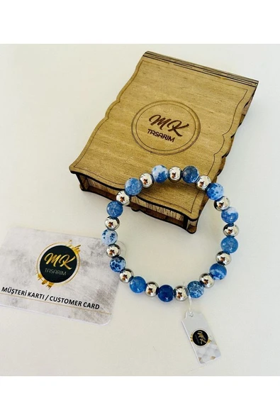 Gerçek Siyah Mavi Akik Taşı Bileklik Mk.022.009 - Resim 3