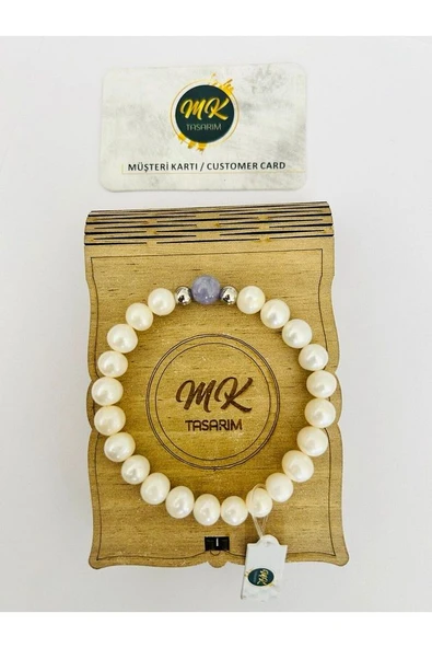 Gerçek İnci -Gerçek Mor Kuvars Taşı Bileklik MK.010.007 - Resim 4