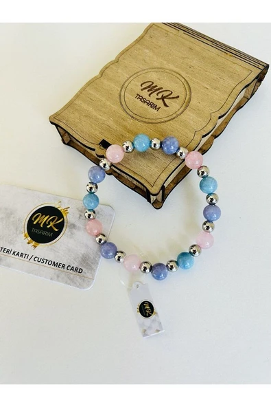 GERÇEK MAVİ MOR PEMBE KUVARS TAŞI BİLEKLİK MK.016.008 ürün görseli