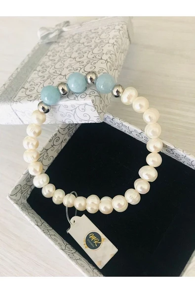 Gerçek Inci Bileklik - Mavi Kuvars Taşı | Özel Müşteri Kartlı - Resim 4