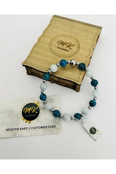 Gerçek Apatit-gerçek Akuamarin Taşı Bileklik (ARA KÜÇÜK TAŞLAR HEMATİT TAŞIDIR) Mk.020.009 - Resim 3