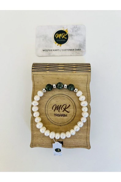 GERÇEK İNCİ YEŞİM TAŞI BİLEKLİK MK.002.006 - Resim 2