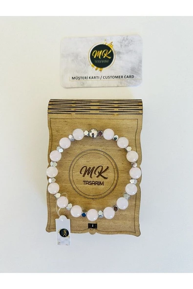 MK TASARIM Gerçek Pembe Kuvars - Hematit Taşı Bileklik Mk.020.001 - Resim 4