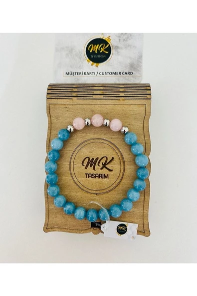 Gerçek Mavi- Pembe Kuvars Taşı Bileklik | Mktasarım Özel Kutusunda | Mktasarım Müşteri Kartlı ürün görseli