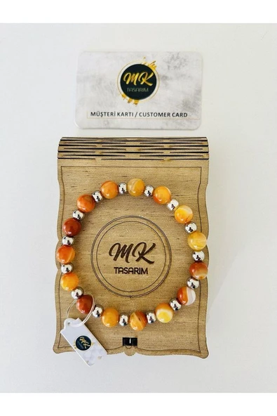 Gerçek Turuncu Akik Taşı Bileklik MK.016.010 - Resim 3