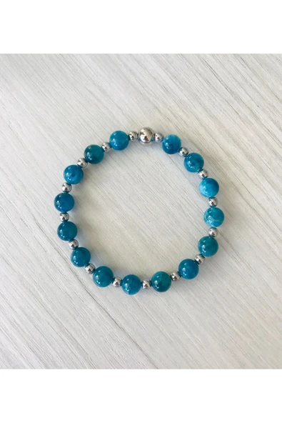 MK TASARIM GERÇEK APATİT TAŞI BİLEKLİK (Küçük ara taşlar hematit taşıdır) MKT45002 ürün görseli