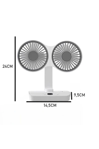 Masaüstü Dijital Ekranlı Çift Fanlı Led Işıklı Soğutucu Fan Ev Ofis Şarjlı Vantilatör - 8