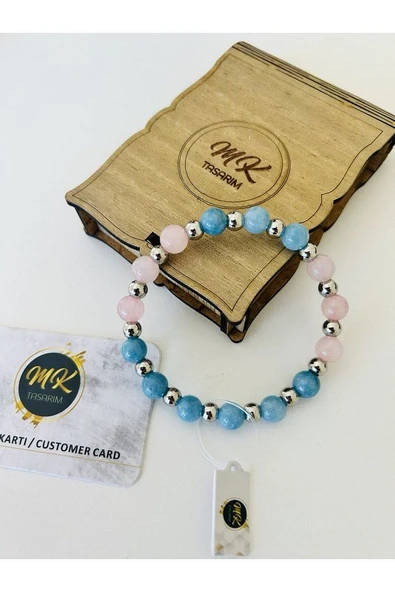 GERÇEK MAVİ PEMBE KUVARS TAŞI BİLEKLİK MK.016.009 - Resim 4