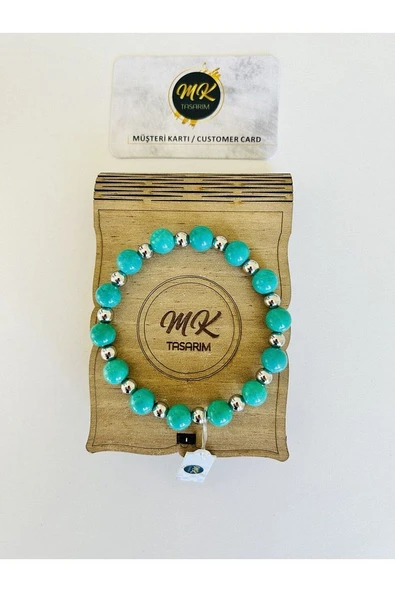 MK TASARIM GERÇEK TURKUAZ TAŞI BİLEKLİK | ÖZEL KUTUSUNDA | MÜŞTERİ KARTLI | MK.016.001 - Resim 3