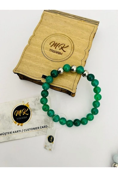 MK TASARIM GERÇEK YEŞİL AKİK TAŞI BİLEKLİK MK.013.015 - Resim 2