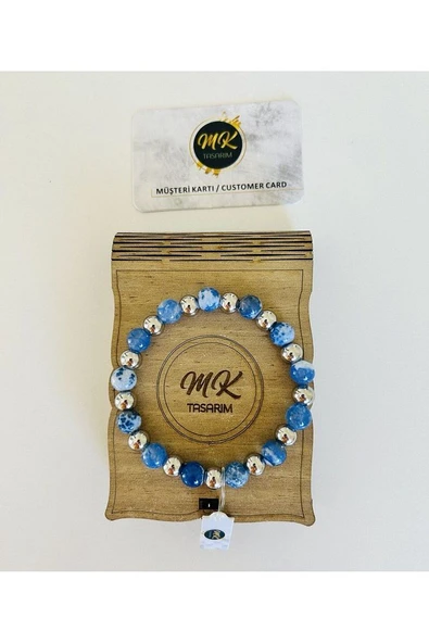 Gerçek Siyah Mavi Akik Taşı Bileklik Mk.022.009 ürün görseli