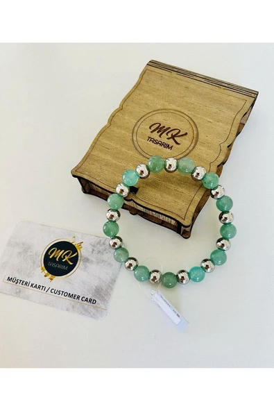 Gerçek Aventurin Taşı Bileklik Özel Kutusunda Müşteri Kartlı mk.022.002 - Resim 2