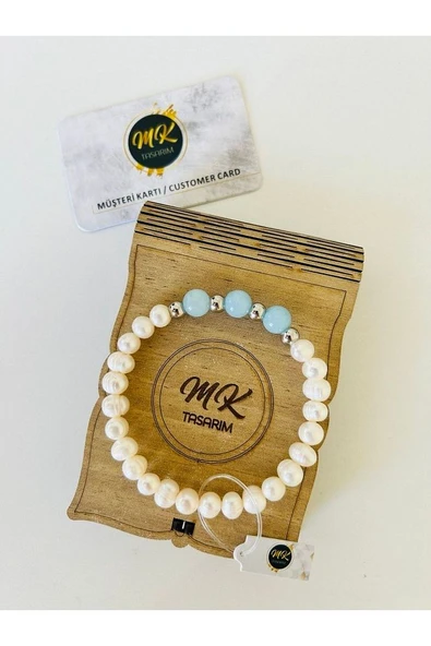 Gerçek Inci Bileklik - Mavi Kuvars Taşı | Özel Müşteri Kartlı ürün görseli