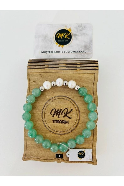 Gerçek Aventurin Gerçek Inci Bileklik | Mktasarım Özel Kutusunda | Mktasarım Özel Müşteri Kartlı ürün görseli
