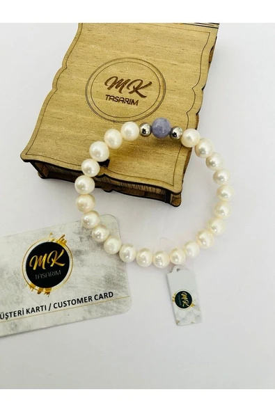 Gerçek İnci -Gerçek Mor Kuvars Taşı Bileklik MK.010.007 - Resim 2