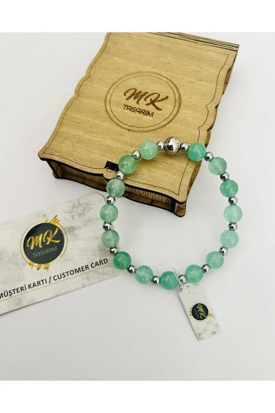 MK TASARIM Gerçek Aventurin Taşı Bileklik (ARA KÜÇÜK TAŞLAR HEMATİT TAŞIDIR) Mk.020.011 - Resim 3