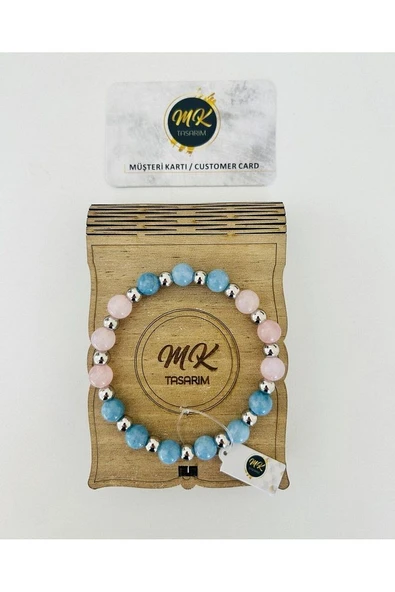 GERÇEK MAVİ PEMBE KUVARS TAŞI BİLEKLİK MK.016.009 ürün görseli