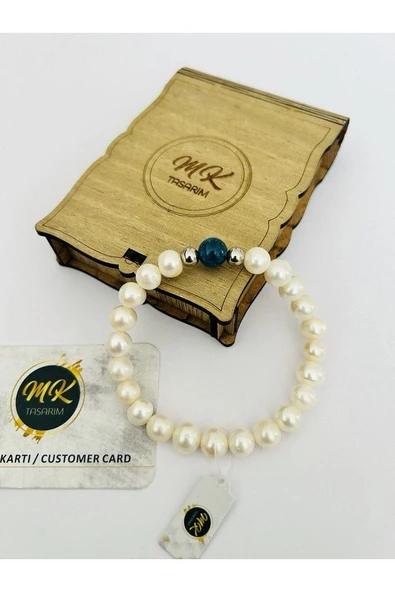 Gerçek Inci -gerçek Apatit Taşı Bileklik Mk.010.006 - Resim 4