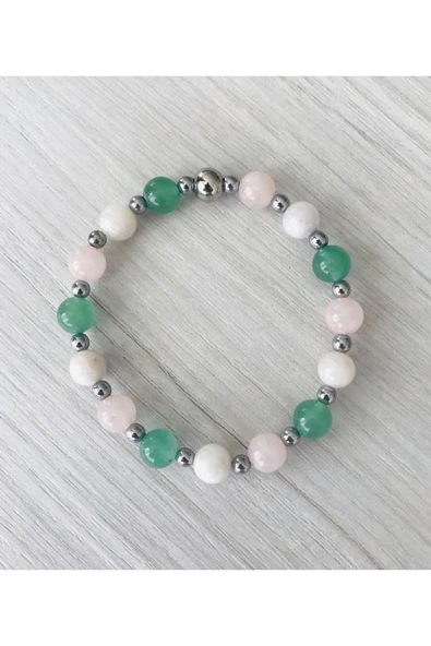 MK TASARIM GERÇEK AVENTURİN, AYTAŞI, PEMBE KUVARS TAŞI BİLEKLİK MKT45001 ürün görseli