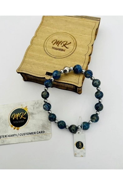 Gerçek Lapis Lazuli Taşı Bileklik (ARA TAŞLAR GERÇEK HEMATİT TAŞIDIR) Mk.020.016 - 2