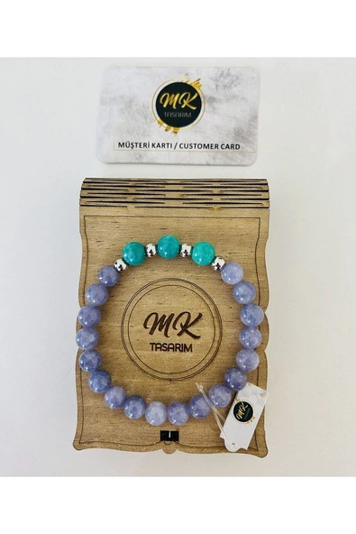 MK TASARIM GERÇEK MOR KUVARS -TURKUAZ TAŞI BİLEKLİK MK.004.001-1 ürün görseli