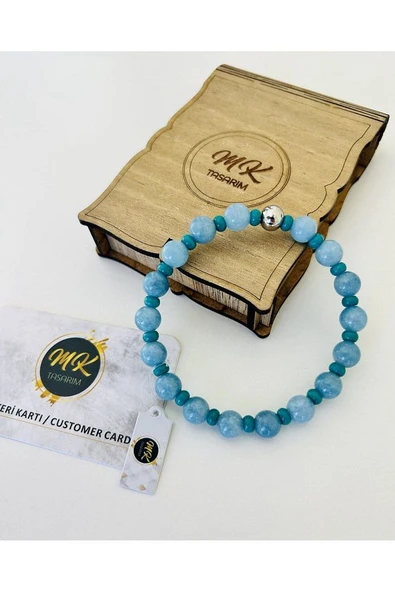 GERÇEK MAVİ KUVARS TURKUAZ TAŞI BİLEKLİK MK.020.005 - Resim 3