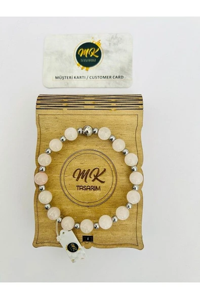 Gerçek Pembe Kuvars Taşı Bileklik (ARA KÜÇÜK TAŞLAR HEMATİT TAŞIDIR) Mk.020.014 ürün görseli