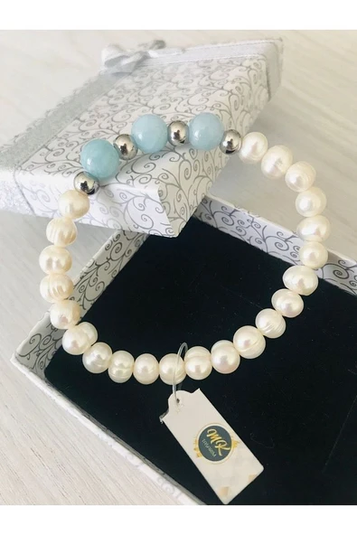 Gerçek Inci Bileklik - Mavi Kuvars Taşı | Özel Müşteri Kartlı - Resim 6