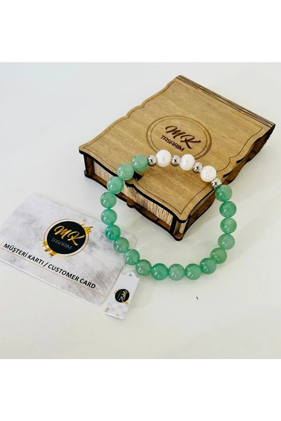Gerçek Aventurin Gerçek Inci Bileklik | Mktasarım Özel Kutusunda | Mktasarım Özel Müşteri Kartlı - Resim 3