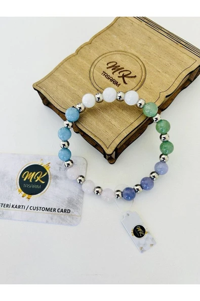 GERÇEK MAVİ-PEMBE- MOR KUVARS-AVENTURİN-AYTAŞI BİLEKLİK MK.023.003 - Resim 4