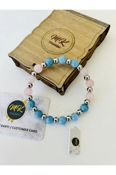 GERÇEK MAVİ PEMBE KUVARS TAŞI BİLEKLİK MK.016.009 - Resim 3