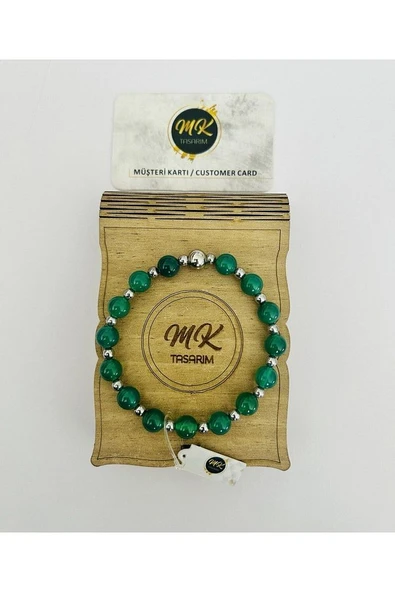 MK TASARIM Gerçek Yeşil Akik Taşı Bileklik (ARA KÜÇÜK TAŞLAR HEMATİT TAŞIDIR) Mk.020.010 ürün görseli