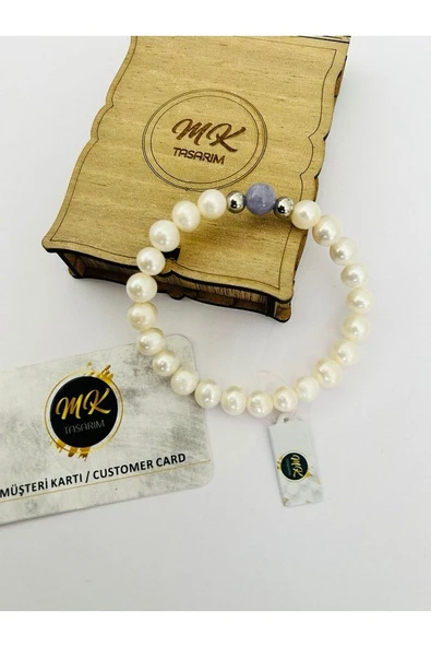 Gerçek İnci -Gerçek Mor Kuvars Taşı Bileklik MK.010.007 - Resim 3