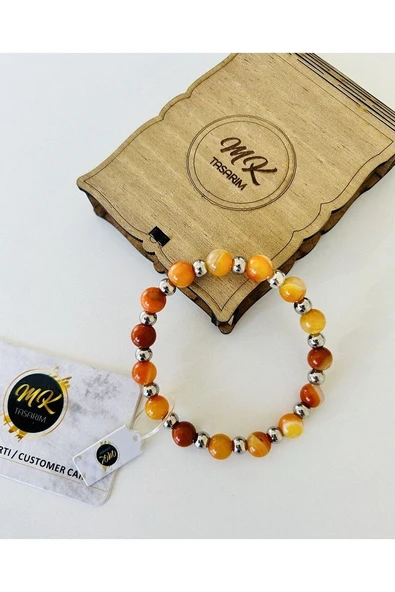 Gerçek Turuncu Akik Taşı Bileklik MK.016.010 - Resim 4