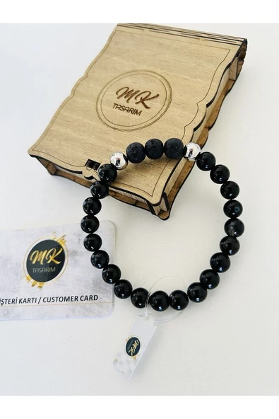 Gerçek Siyah Akik -Lav Taşı Taşı Bileklik | MKtasarım ÖZEL KUTUSUNDA | MKtasarım MÜŞTERİ KARTLI - Resim 4