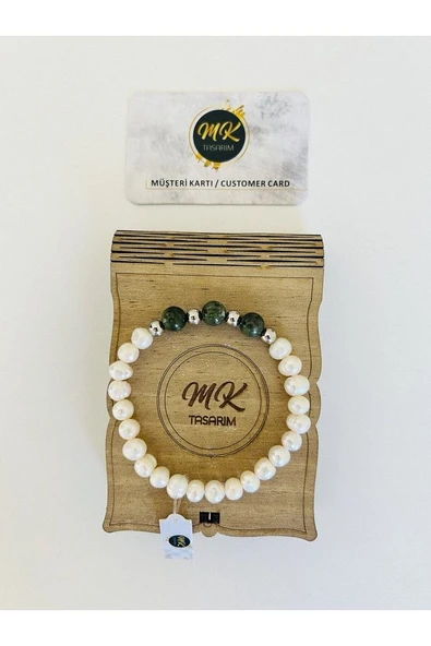 GERÇEK İNCİ YEŞİM TAŞI BİLEKLİK MK.002.006 - Resim 5