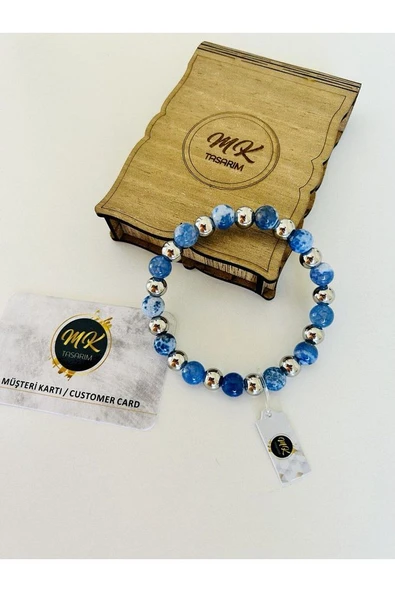 Gerçek Siyah Mavi Akik Taşı Bileklik Mk.022.009 - Resim 2