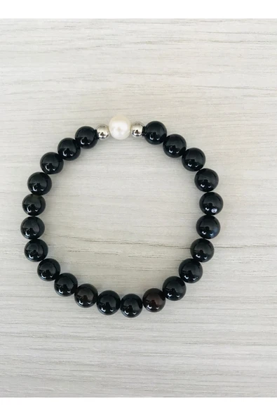 MK TASARIM GERÇEK SİYAH AKİK GERÇEK İNCİ BİLEKLİK MKT53001 ürün görseli