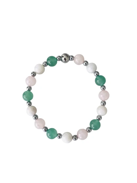 MK TASARIM GERÇEK AVENTURİN, AYTAŞI, PEMBE KUVARS TAŞI BİLEKLİK MKT45001 - Resim 5