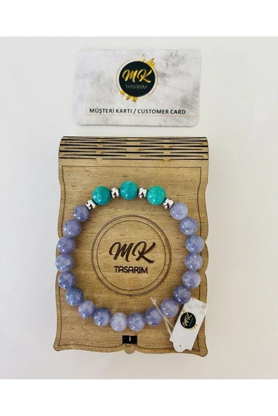 MK TASARIM GERÇEK MOR KUVARS -TURKUAZ TAŞI BİLEKLİK MK.004.001-1 - Resim 3