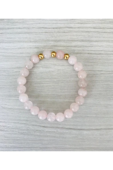 MK TASARIM GERÇEK PEMBE KUVARS TAŞI BİLEKLİK MKT49003 ürün görseli