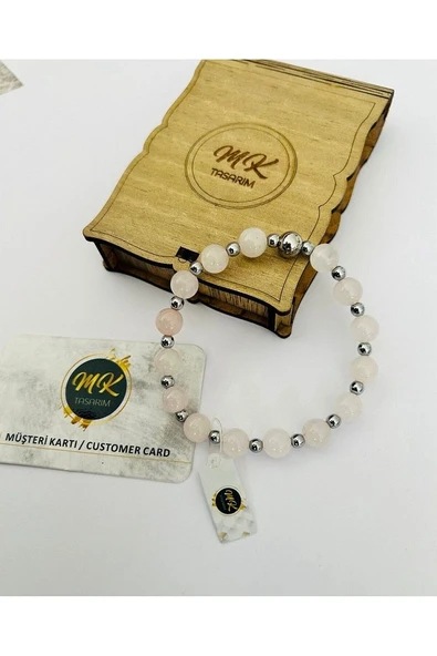 Gerçek Pembe Kuvars Taşı Bileklik (ARA KÜÇÜK TAŞLAR HEMATİT TAŞIDIR) Mk.020.014 - Resim 2