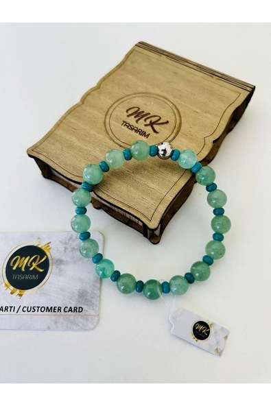 MK TASARIM Gerçek Aventurin - Turkuaz Taşı Bileklik Mk.020.002 - Resim 3