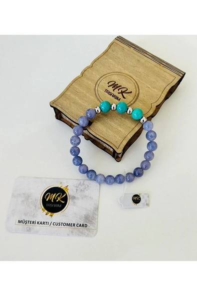 MK TASARIM GERÇEK MOR KUVARS -TURKUAZ TAŞI BİLEKLİK MK.004.001-1 - Resim 2