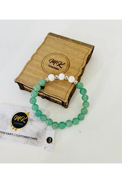 Gerçek Aventurin Gerçek Inci Bileklik | Mktasarım Özel Kutusunda | Mktasarım Özel Müşteri Kartlı - Resim 4