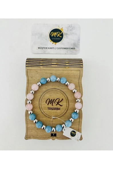GERÇEK MAVİ PEMBE KUVARS TAŞI BİLEKLİK MK.016.009 - Resim 2