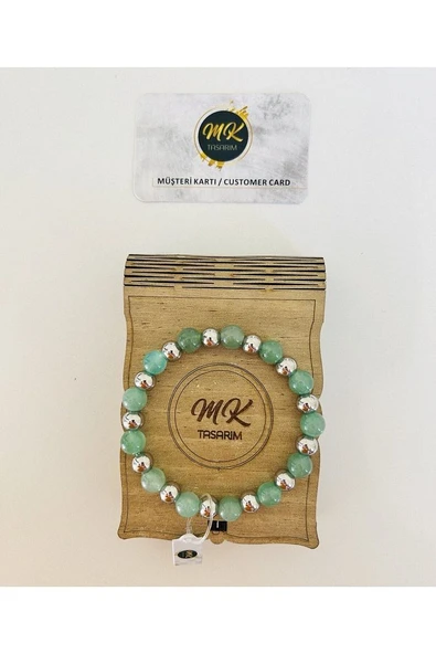 Gerçek Aventurin Taşı Bileklik Özel Kutusunda Müşteri Kartlı mk.022.002 - Resim 3