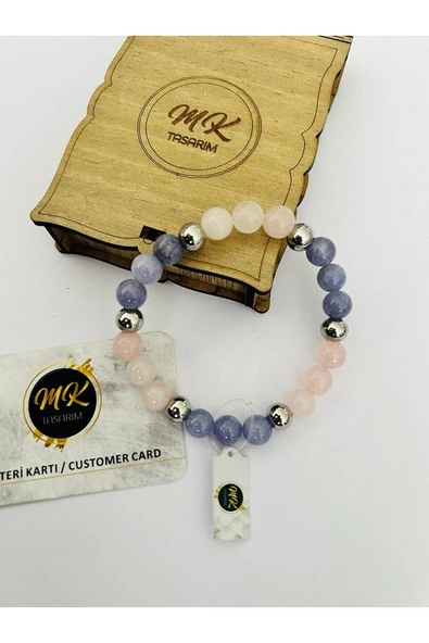 GERÇEK PEMBE - MOR KUVARS TAŞI BİLEKLİK MK.023.005 - Resim 2